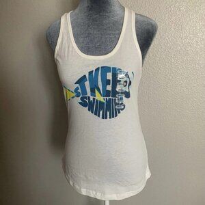 Disney Pixar Finding Nemo Dory Just Keep Swimming White Blue Racerback Tank Top